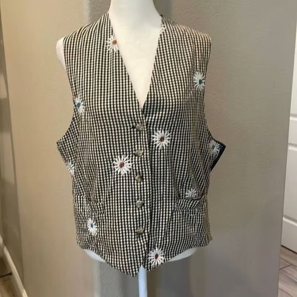 More & More Vintage Floral Gingham Vest Size m